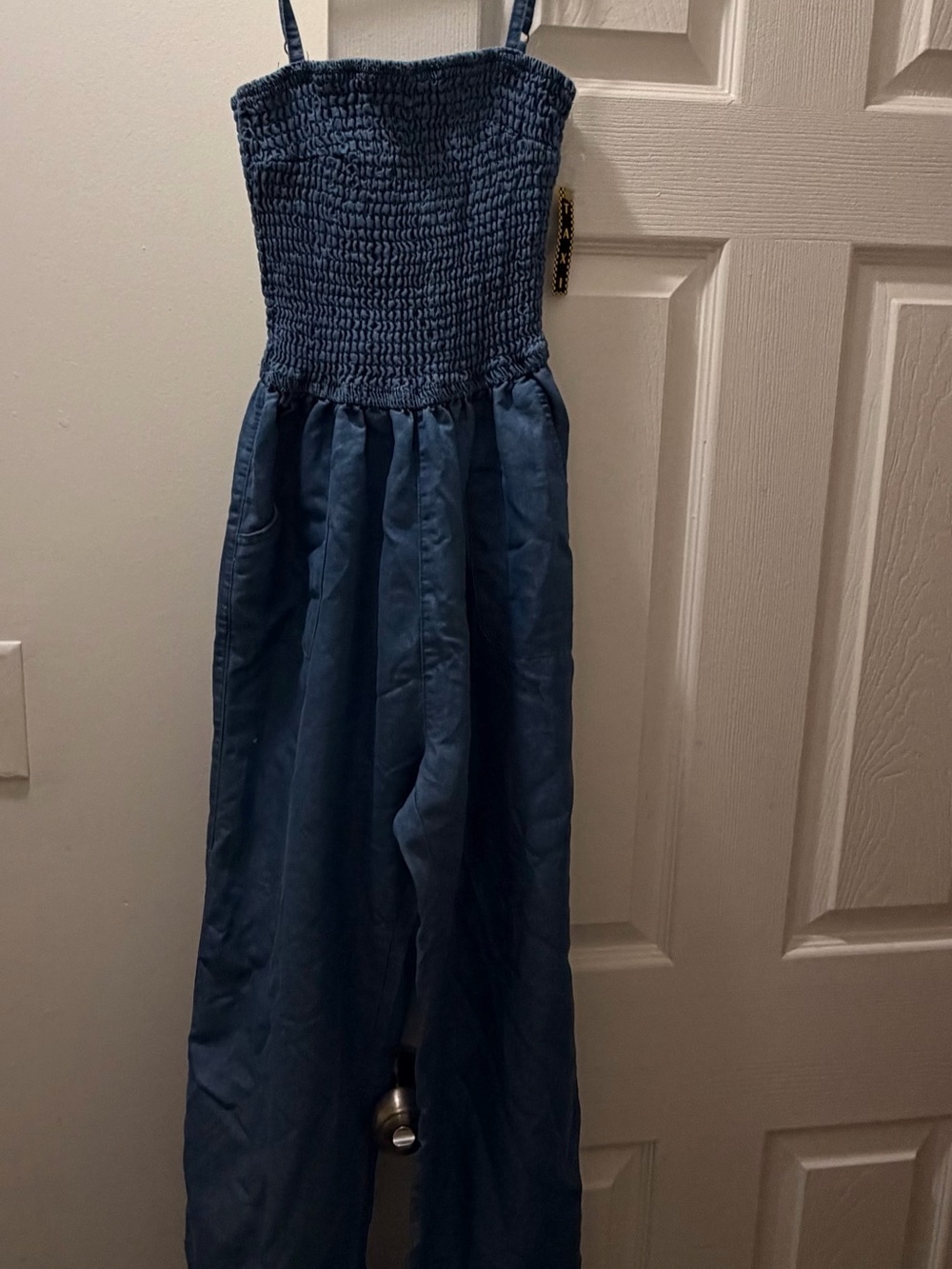 Girls Navy Blue Smocked Jumpsuit - Unbranded